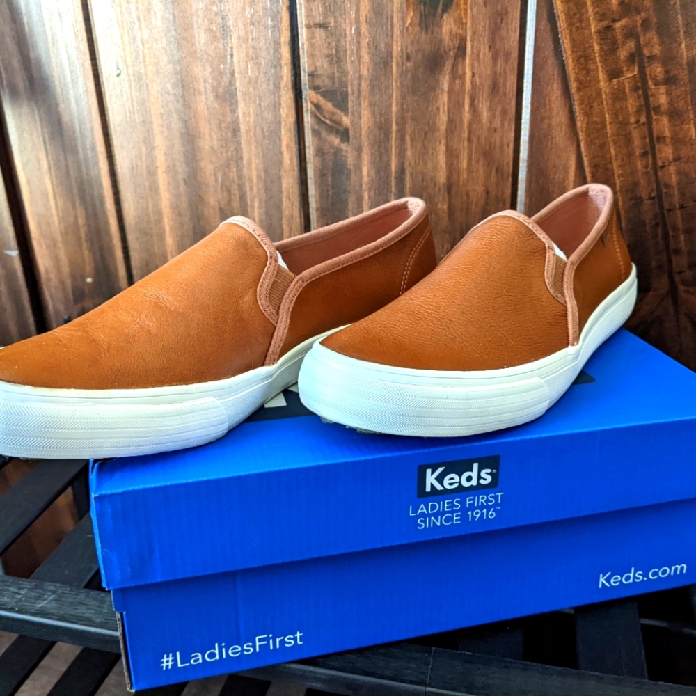 Keds Double Decker Leather Cognac. Size 8.5 Women's